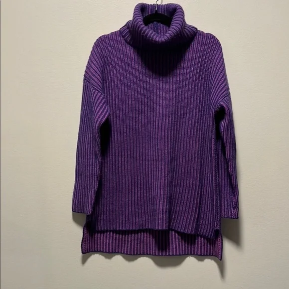 NAADAM Purple Two Tone Turtleneck High/Low Sweater, Wool/Cashmere Blend, Size S - Picture 2 of 10
